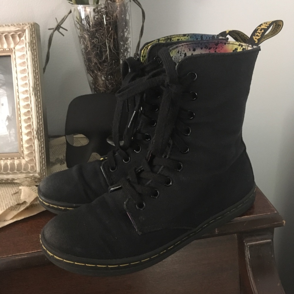 Dr Martens Canvas Black Hackney Rainbow Boots - 7